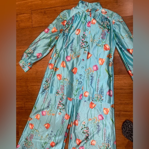 Vintage 70’s Leslie Fay Knits set w/mandarin collar and wide leg pants  volup - Picture 2 of 8